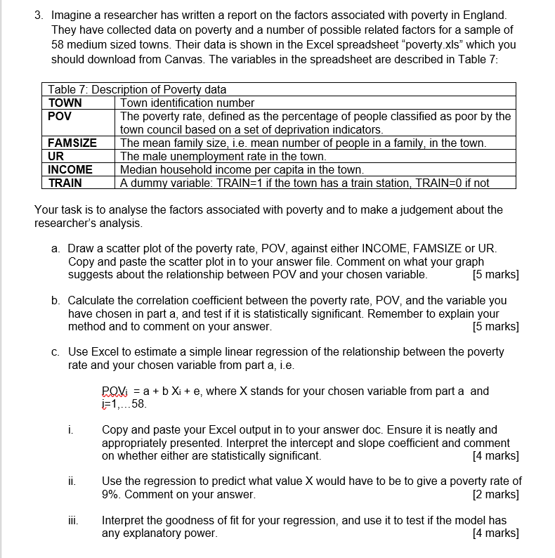 3 Imagine A Researcher Has Written A Report On The Factors Associated With Poverty In England They Have Collected Data 1