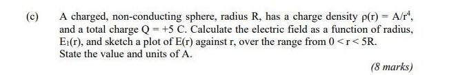 C A Charged Non Conducting Sphere Radius R Has A Charge Density P R A R And A Total Charge Q 5 C Calculate 1