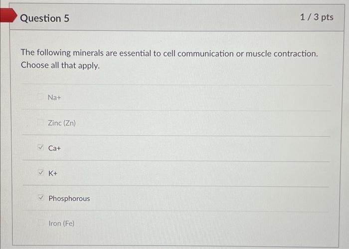 1 3 Pts Question 5 The Following Minerals Are Essential To Cell Communication Or Muscle Contraction Choose All That App 1