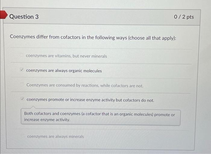 Question 3 Coenzymes Differ From Cofactors In The Following Ways Choose All That Apply Coenzymes Are Vitamins But Ne 1