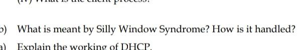 What Is Meant By Silly Window Syndrome How Is It Handled A Explain The Working Of Dhcp 1