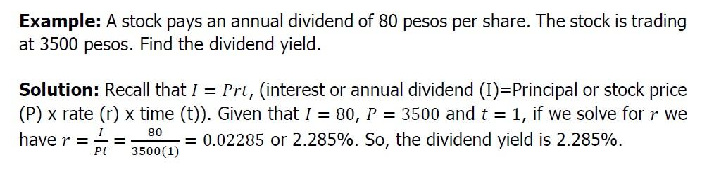 Please Answer This One Question 4 A Stock Pays An Annual Dividend Of 800 Pesos Per Share The Stock Is Trading At 35 0 1