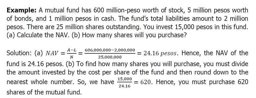 Please Answer This One Question 6 A Mutual Fund Has 500 Million Peso Worth Of Stock 50 Million Pesos Worth Of Bonds 1