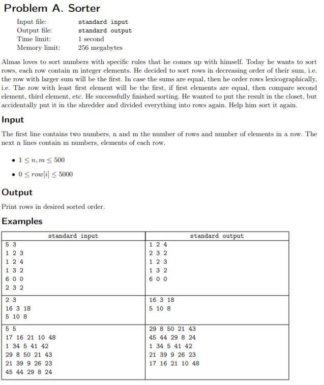 Problem A Sorter Input File Standard Input Output File Standard Output Time Limit 1 Second Memory Limit 256 Megabyt 1