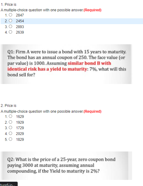 1 Price Is A Multiple Choice Question With One Possible Answer Required 1 O 2847 2 O 2454 3 O 2893 4 O 2639 Q1 Firm 1