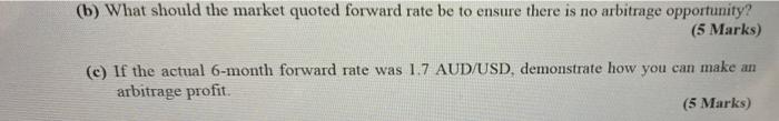 Let The Spot Rate Between Australia And The Us Be 1 6 Aud Usd The Domestic Australian 6 Month Annualised Interest Rat 2