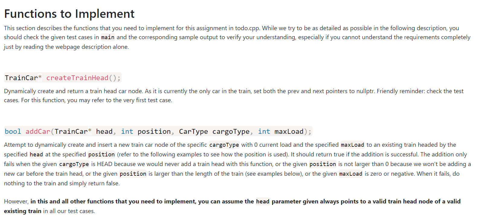 Functions To Implement This Section Describes The Functions That You Need To Implement For This Assignment In Todo Cpp 1