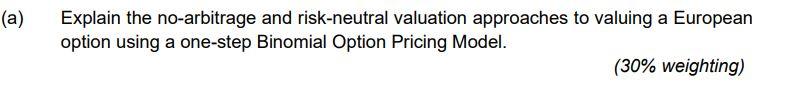 A Explain The No Arbitrage And Risk Neutral Valuation Approaches To Valuing A European Option Using A One Step Binomia 1