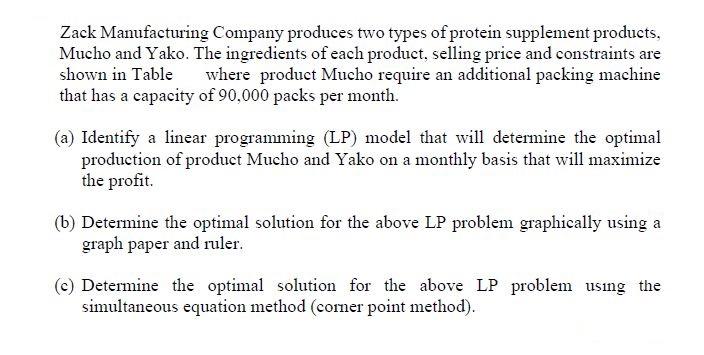Zack Manufacturing Company Produces Two Types Of Protein Supplement Products Mucho And Yako The Ingredients Of Each Pr 1