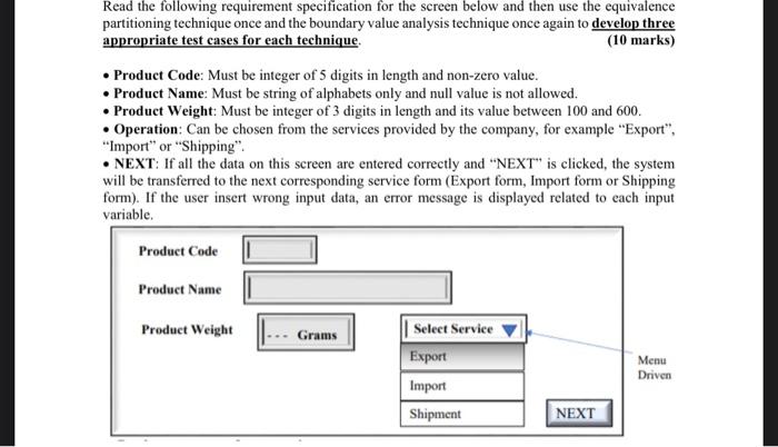 Read The Following Requirement Specification For The Screen Below And Then Use The Equivalence Partitioning Technique On 1