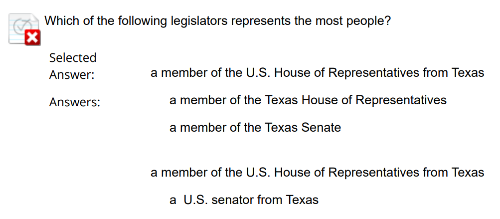 Which Of The Following Legislators Represents The Most People X Selected Answer Answers A Member Of The U S House Of 1