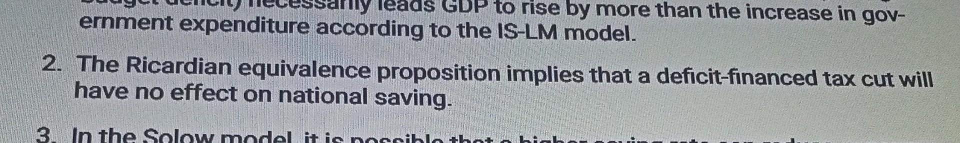 Leads Gdp To Rise By More Than The Increase In Gov Ernment Expenditure According To The Is Lm Model 2 The Ricardian E 1