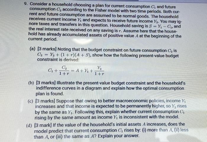 9 Consider A Household Choosing A Plan For Current Consumption C And Future Consumption C According To The Fisher Mod 2