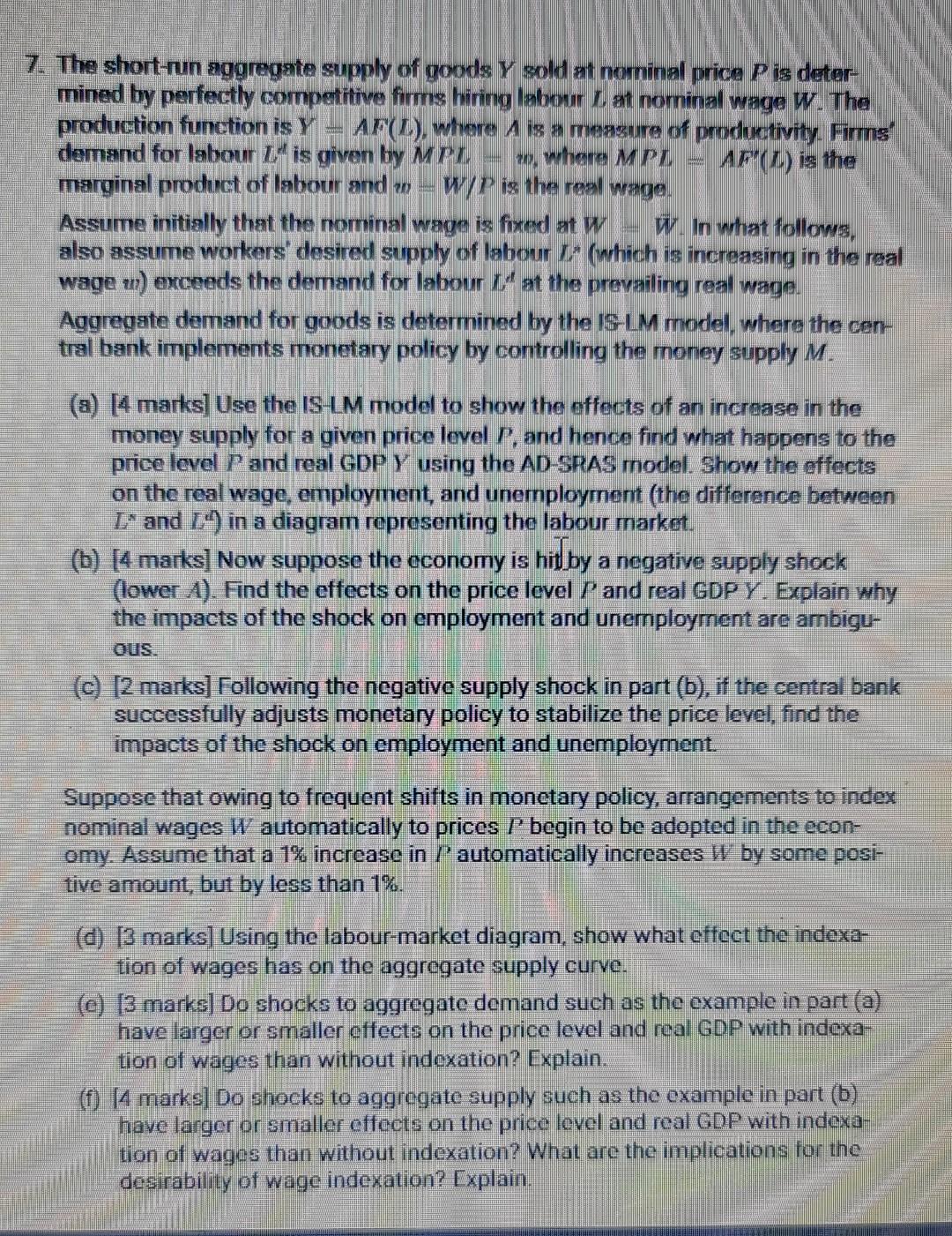 7 The Short Run Aggregate Supply Of Goods Y Sold At Nominal Price P Is Deter Mined By Perfectly Competitive Firms Hiri 1