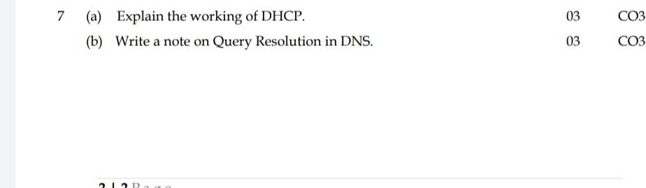 7 03 Co3 A Explain The Working Of Dhcp B Write A Note On Query Resolution In Dns 03 Co3 1