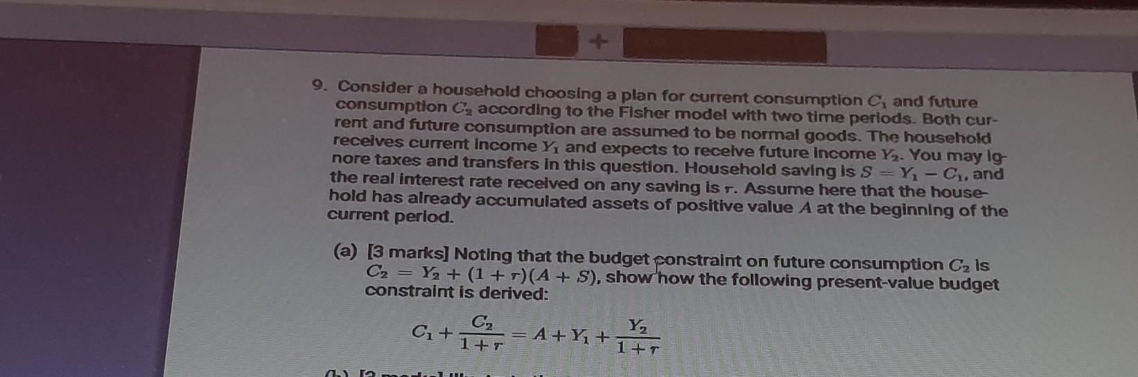 9 Consider A Household Choosing A Plan For Current Consumption C And Future Consumption C According To The Fisher Mod 1