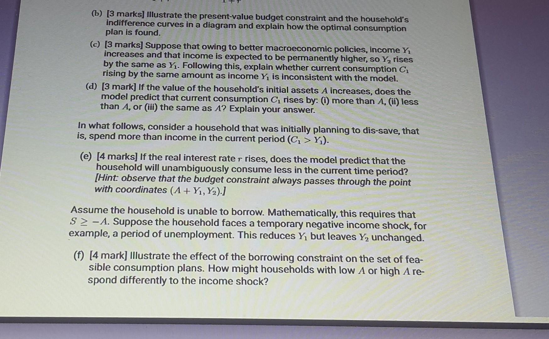 B 3 Marks Illustrate The Present Value Budget Constraint And The Household S Indifference Curves In A Diagram And Ex 1