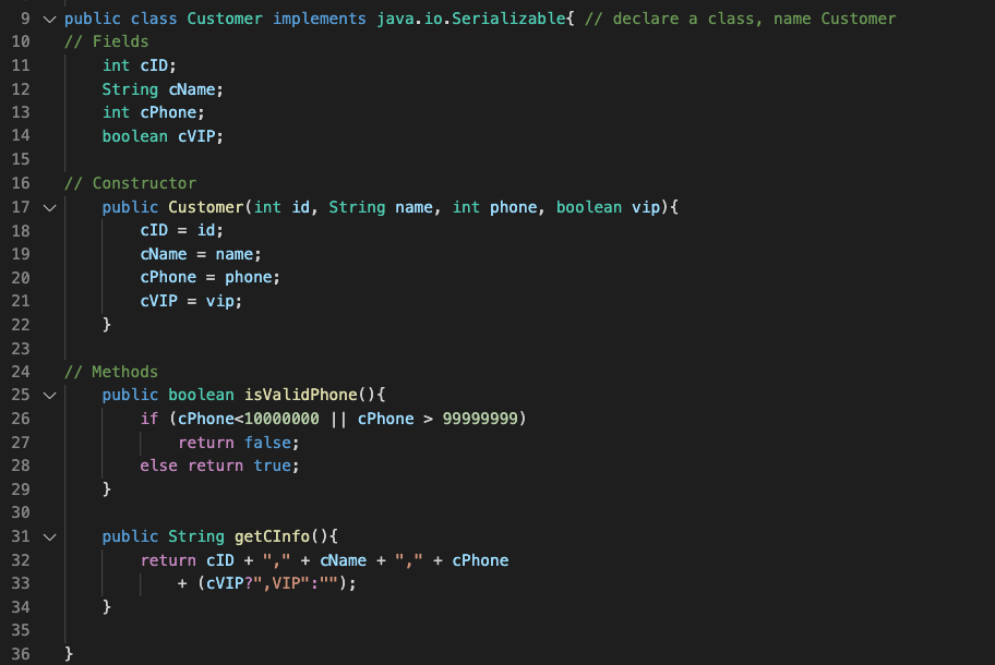 Customer Java Public Class Customer Implements Java Io Serializable Declare A Class Name Customer Fields Int Cid 1