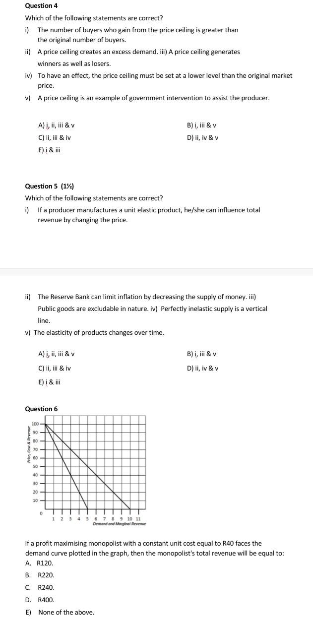 Section A Multiple Choice Questions Question 1 Which Of The Following Statements Are Correct I An Increase In The Pri 2