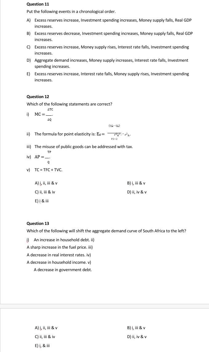 Section A Multiple Choice Questions Question 1 Which Of The Following Statements Are Correct I An Increase In The Pri 4