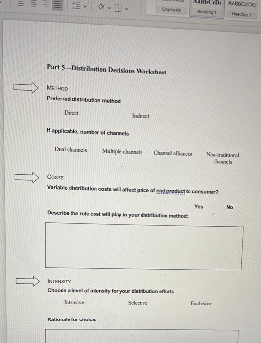Abbcebe Llll Emphasis Aabbccdol Heading 2 Heading 1 Part 5 Distribution Decisions Worksheet Method Preferred Distr 1