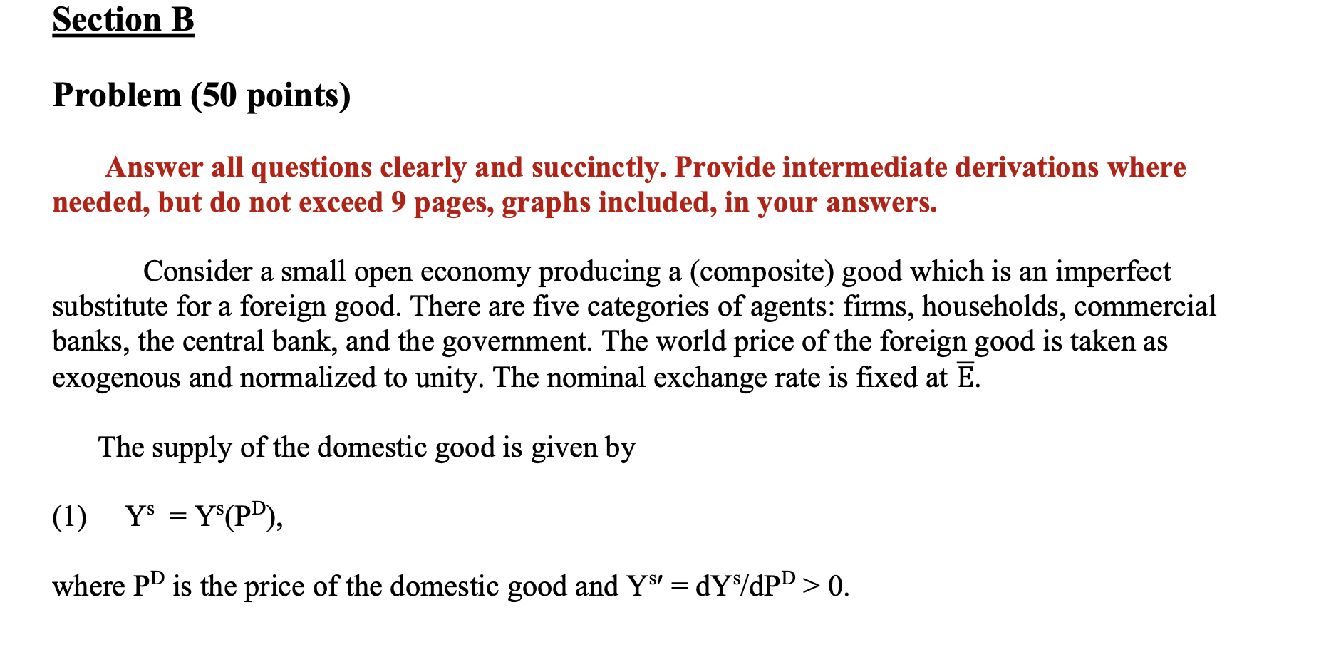 Section B Problem 50 Points Answer All Questions Clearly And Succinctly Provide Intermediate Derivations Where Needed 1