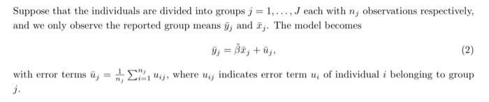 Suppose That The Individuals Are Divided Into Groups J 1 J Each With N Observations Respectively And We Only Ob 1