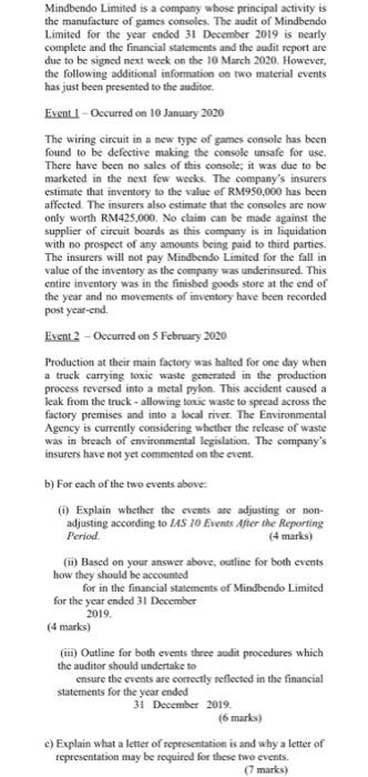 Mindbendo Limited Is A Company Whose Principal Activity Is The Manufacture Of Games Consoles The Audit Of Mindbendo Lim 1