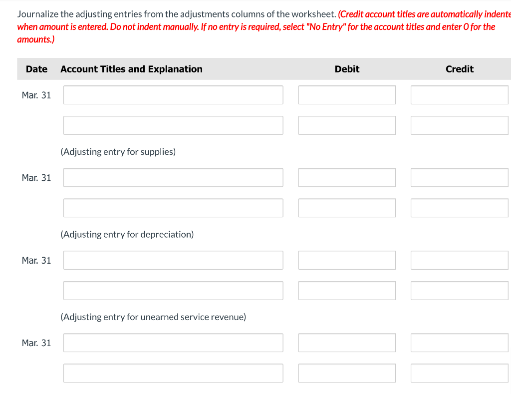 Journalize The Adjusting Entries From The Adjustments Columns Of The Worksheet Credit Account Titles Are Automatically 1