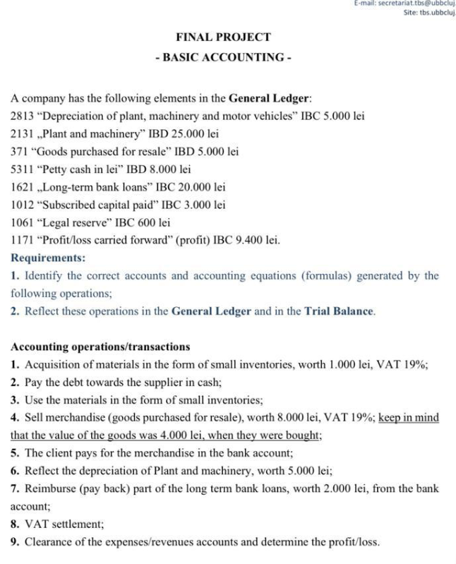 E Mail Secretariat Tbs Ubbcluj Site Tbs Ubbcluj Final Project Basic Accounting A Company Has The Following Eleme 1