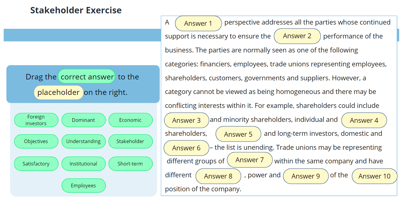 Stakeholder Exercise Drag The Correct Answer To The Placeholder On The Right Foreign Investors Dominant Economic Object 1