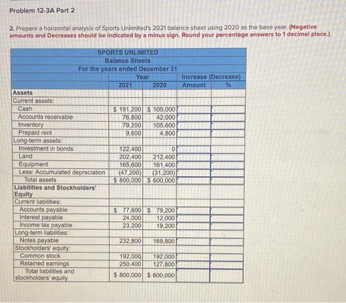 2 Required Information Problem 12 3a Perform Vertical And Horizontal Analysis Lo12 1 12 2 The Following Information 3