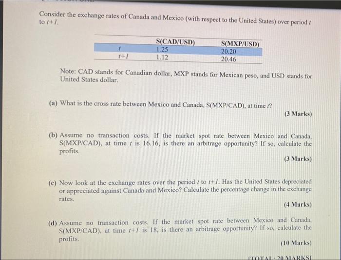 Consider The Exchange Rates Of Canada And Mexico With Respect To The United States Over Period T To 1 1 S Cad Usd S 1