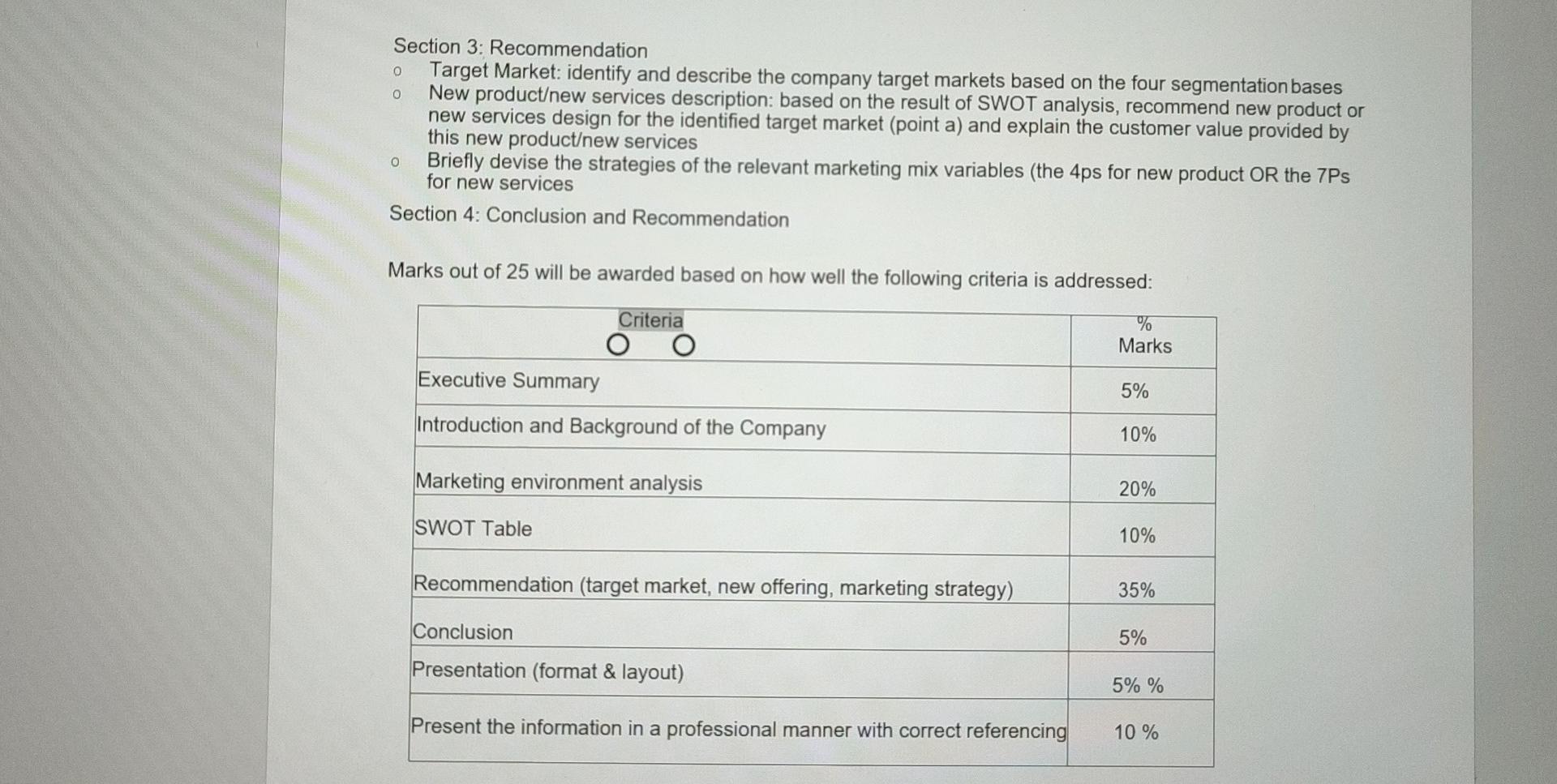 Section 3 Recommendation 0 O Target Market Identify And Describe The Company Target Markets Based On The Four Segmenta 1