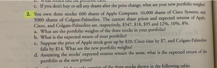 U What Ictul And The Portion Cattle C If You Don T Buy Or Sell Any Shares After The Price Change What Are Your New Po 1