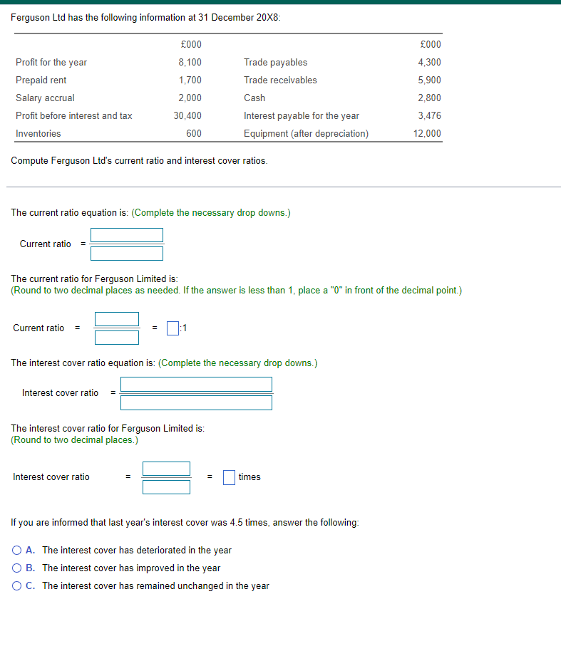 Ferguson Ltd Has The Following Information At 31 December 20x8 000 000 Profit For The Year 8 100 Trade Payables 4 300 1