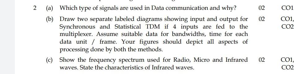 2 02 C01 02 C01 Co2 A Which Type Of Signals Are Used In Data Communication And Why B Draw Two Separate Labeled Diag 1