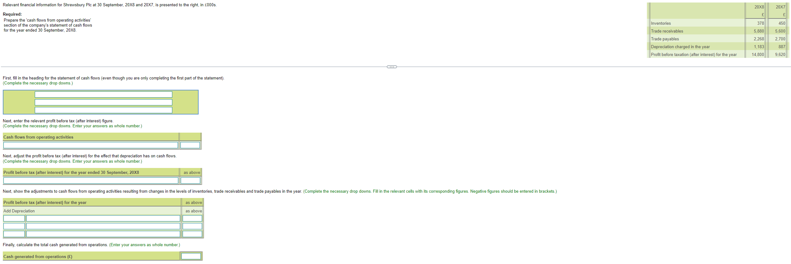 Relevant Financial Information For Shrewsbury Plc At 30 September 20x8 And 20x7 Is Presented To The Right In 000s R 1