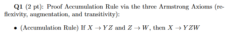 Qi 2 Pt Proof Accumulation Rule Via The Three Armstrong Axioms Re Flexivity Augmentation And Transitivity Ac 1