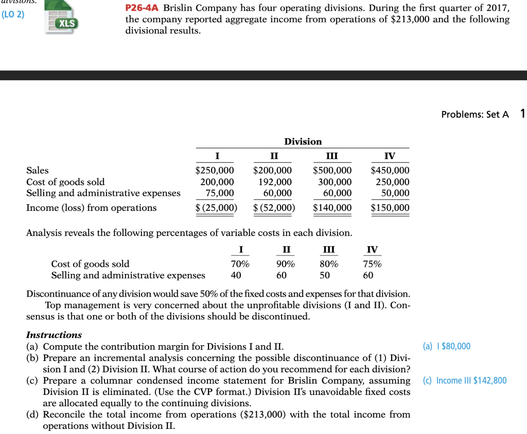Lo 2 P26 4a Brislin Company Has Four Operating Divisions During The First Quarter Of 2017 The Company Reported Aggre 1