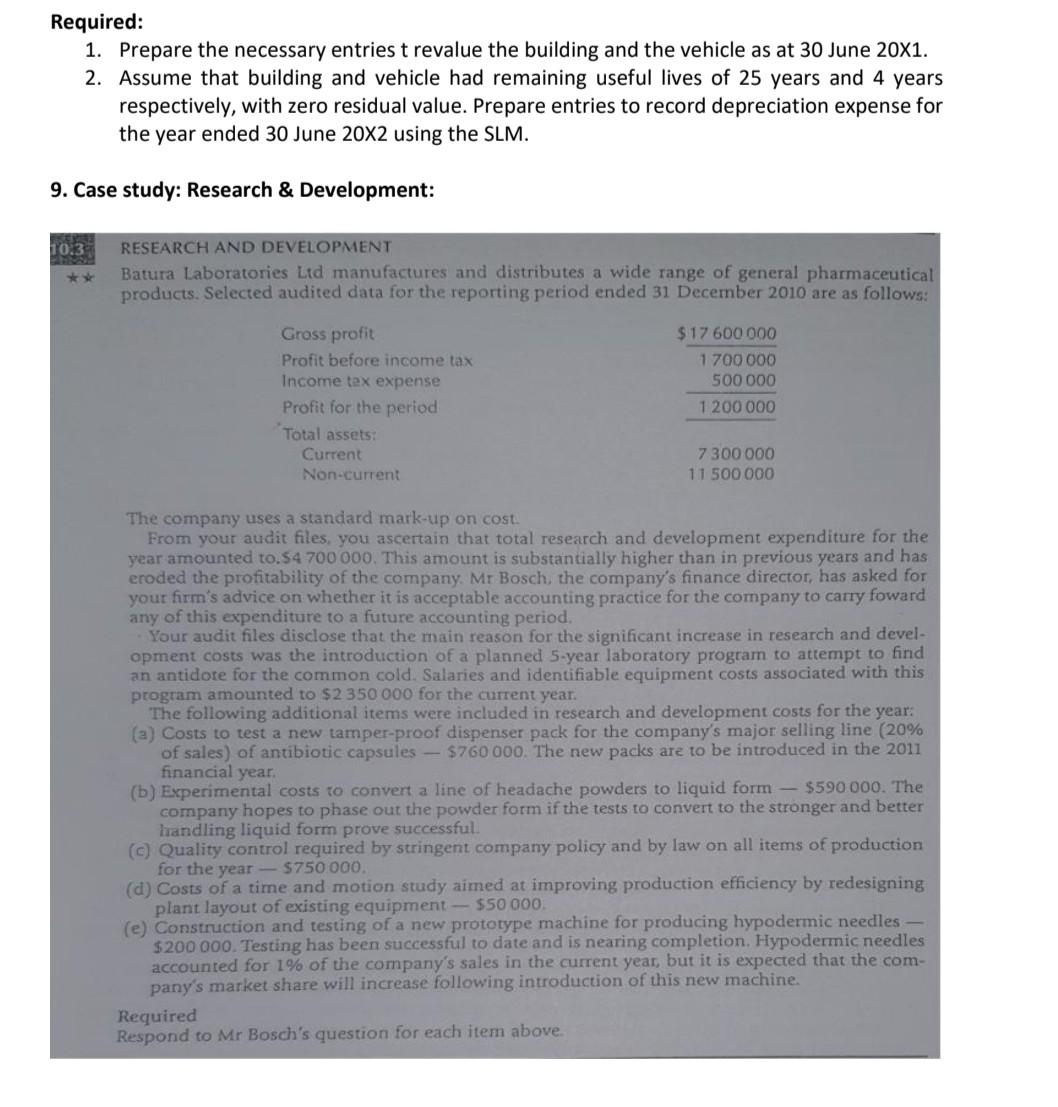 Required 1 Prepare The Necessary Entries T Revalue The Building And The Vehicle As At 30 June 20x1 2 Assume That Bui 3
