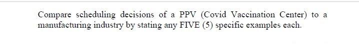Compare Scheduling Decisions Of A Ppv Covid Vaccination Center To A Manufacturing Industry By Stating Any Five 5 Spe 1