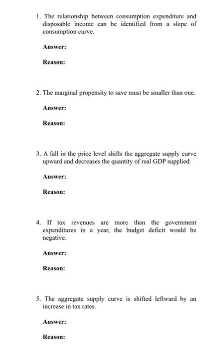 1 The Relationship Between Consumption Expenditure And Disposable Income Can Be Identified From A Slope Of Consumption 1