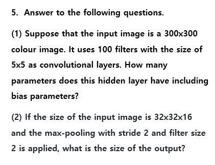 5 Answer To The Following Questions 1 Suppose That The Input Image Is A 300x300 Colour Image It Uses 100 Filters Wi 1