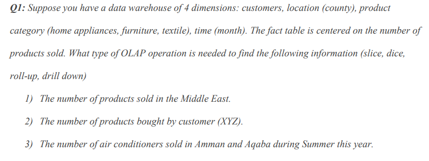 Q1 Suppose You Have A Data Warehouse Of 4 Dimensions Customers Location County Product Category Home Appliances 1