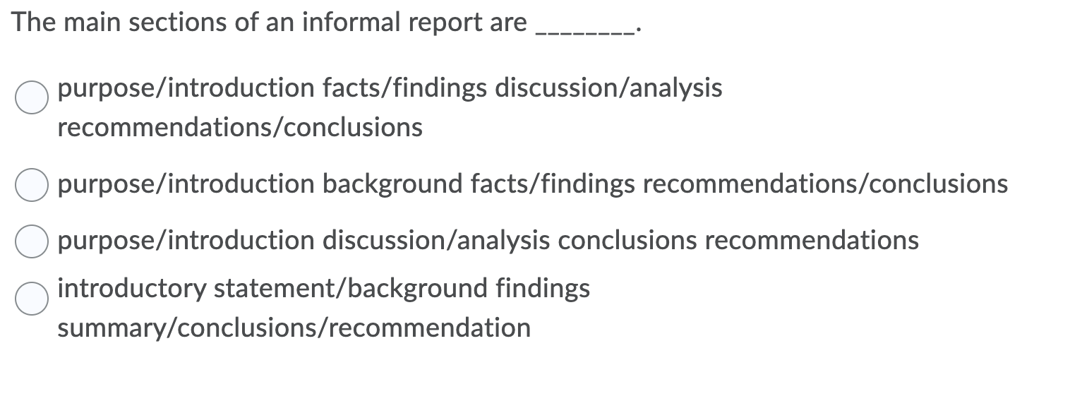 The Main Sections Of An Informal Report Are Purpose Introduction Facts Findings Discussion Analysis Recommendations Conc 1