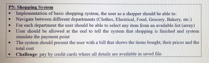P5 Shopping System Implementation Of Basic Shopping System The User As A Shopper Should Be Able To Navigate Between 1