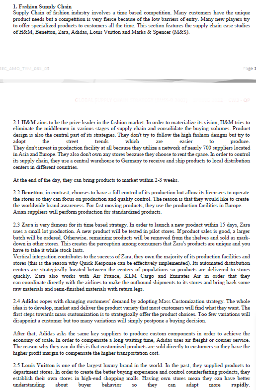 1 Fashion Supply Chain Supply Chain Of Fashion Industry Involves A Time Based Competition Many Customers Have The Uniq 1