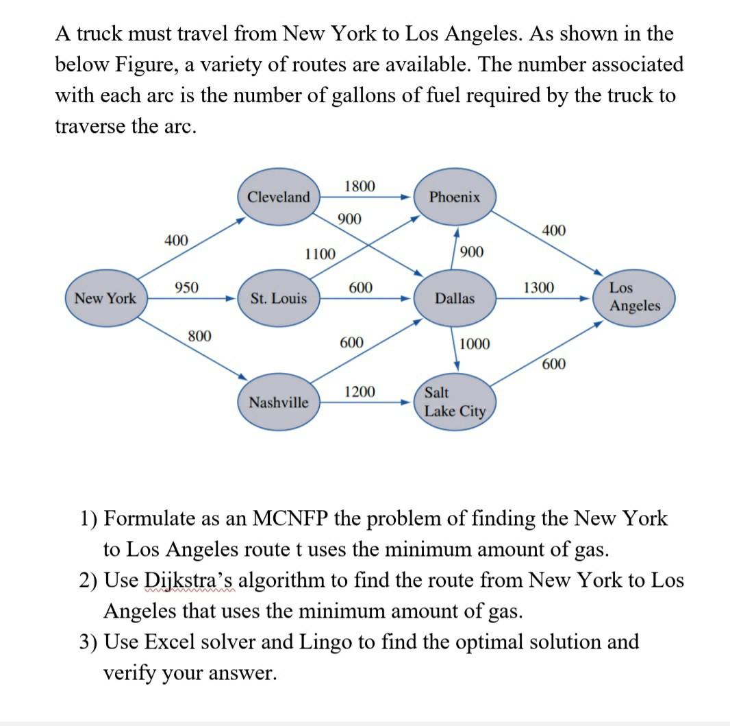 A Truck Must Travel From New York To Los Angeles As Shown In The Below Figure A Variety Of Routes Are Available The N 1