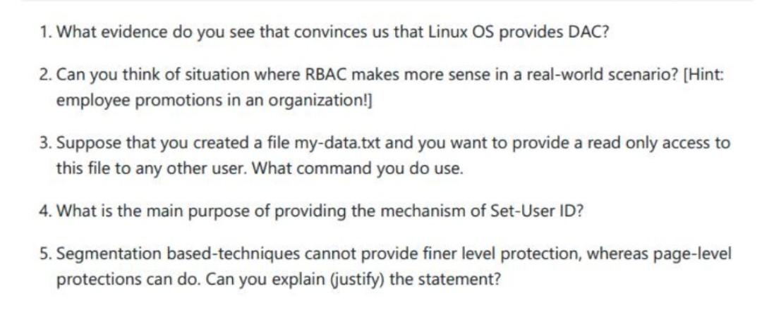 1 What Evidence Do You See That Convinces Us That Linux Os Provides Dac 2 Can You Think Of Situation Where Rbac Makes 1